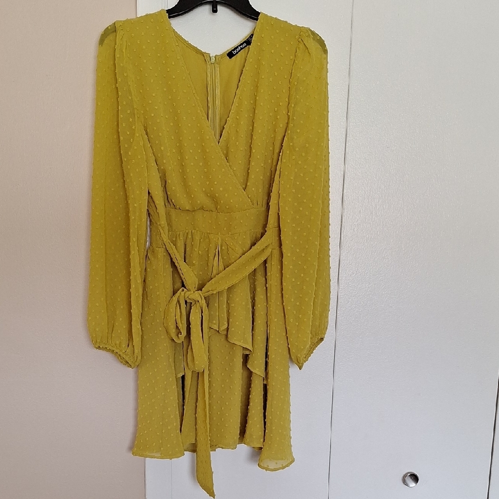 Boohoo Yellow Wrap Dress